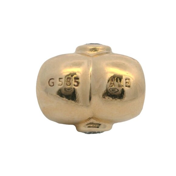 Pandora Retired Solid 14kt Yellow Gold Puffy Heart Slider Charm with 2 Diamonds - Picture 4 of 4